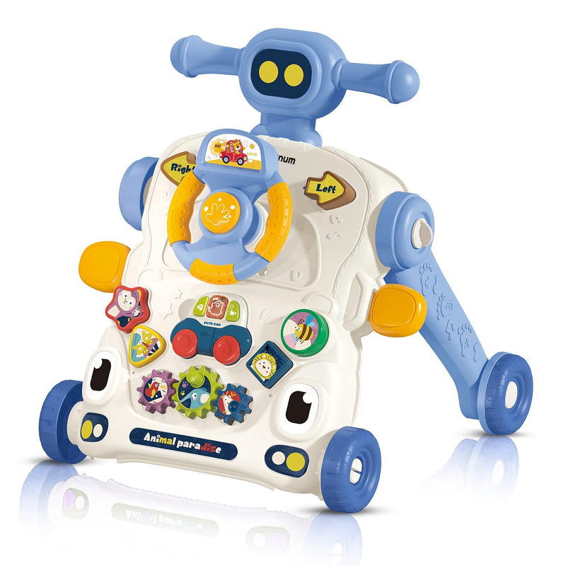 Teknum 3-in-1 Baby Walker Learning Table and Game Panel with Musical Keyboard, Blue