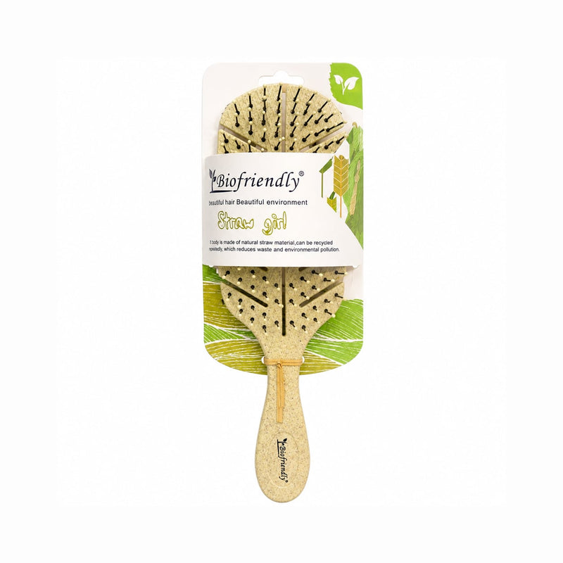 Biofriendly Straw Girl 5439M2 Detangling Hairbrush Flexible Bristles Green