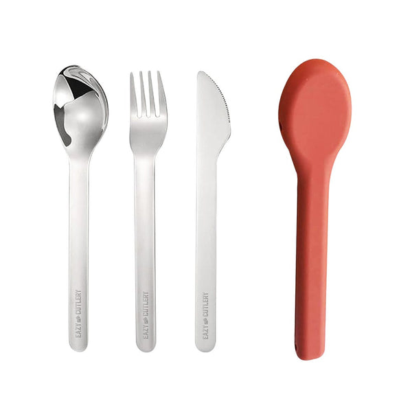 Eazy Kids Portable Travel Cutlery Set Stainless Steel Silicone Case Pink