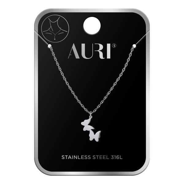 AURI Two Butterfly Necklace 316L Stainless Steel 18K Gold-Plated Silver