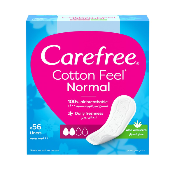 Care Free Cotton Aloe Pantyliners Soft Cotton-Like Texture 56 Pieces