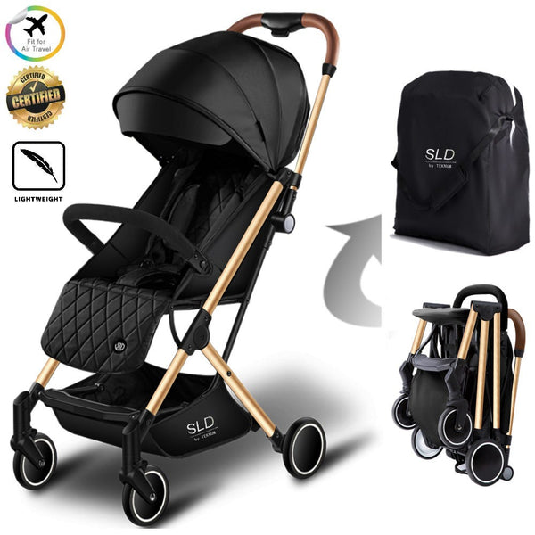 TEKNUM Travel Lite Sunshine Gold Stroller, One-Second Fold, Black
