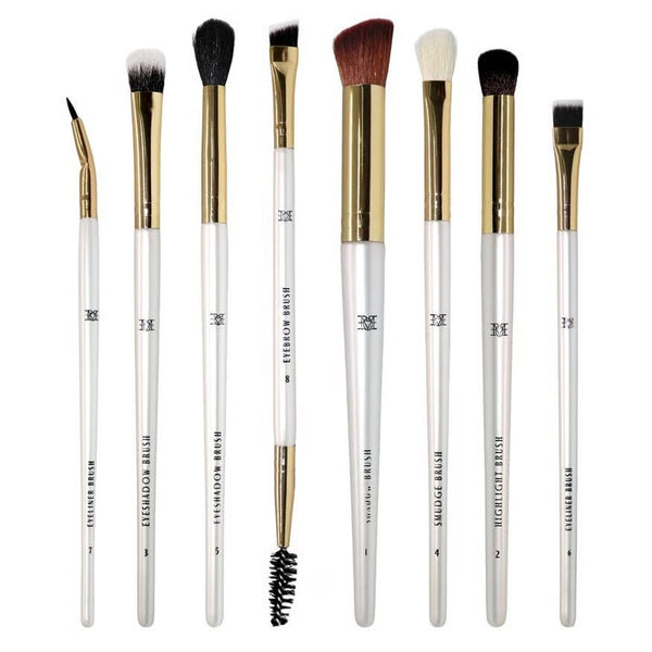 Makeover22 Eyes and Eyebrow Makeup Brush Set, Synthetic Fiber, Wooden Handles, 8 Pieces, MX01