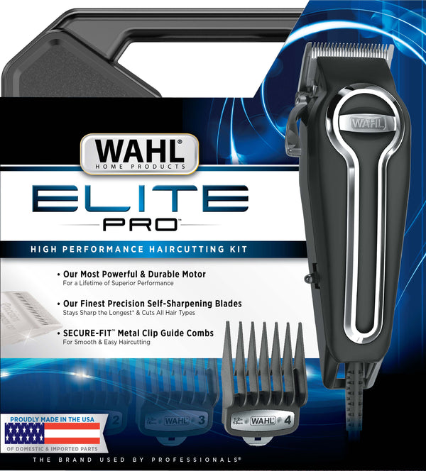 Wahl Elite Pro Hair Clipper Kit, Corded Self-Sharpening Blades, Taper Lever, 10 Guide Combs, Storage Case