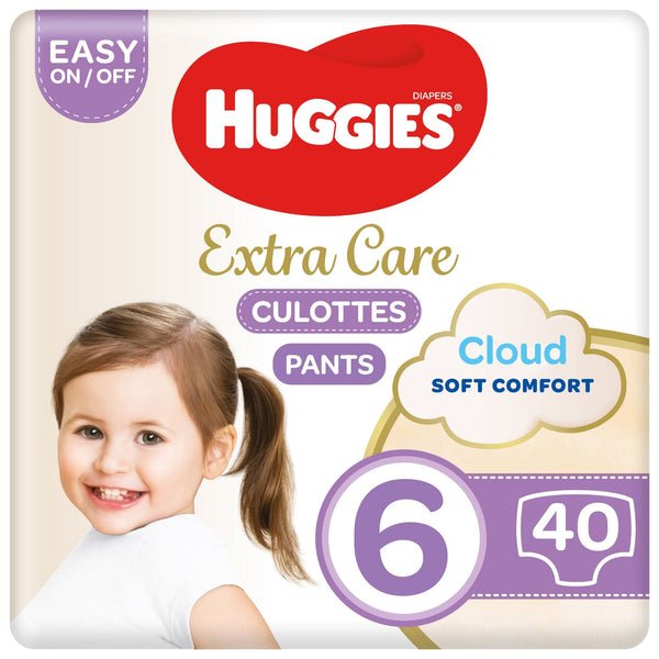 Huggies Extra Care Culottes Size 6 Jumbo Pack, 40 Pants, Double Leak Guards