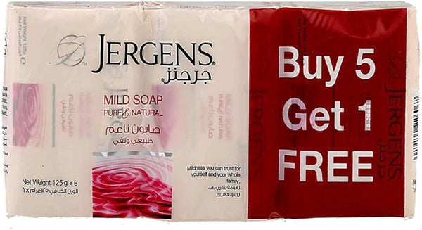 Jergens Mild Soap Bar Glycerin and Palmitic Acid Unscented 125 g, 6-Pack