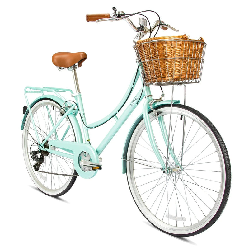 Spartan Platinum City Bike 7-Speed Steel Frame Vintage Basket Desert Sage
