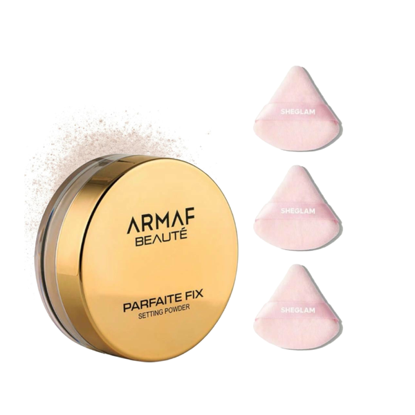 Armaf Beauty Silk Setting Powder with SheeGlam Powder Puff Sponge Matte Finish Makeup Setting Kit
