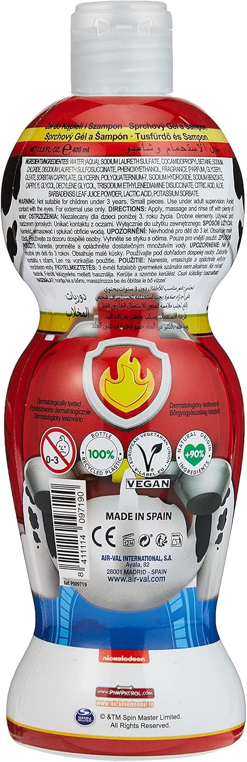 Air Val Paw Patrol Marshall 2-in-1 Shower Gel and Shampoo Tear-Free Formula 400ml