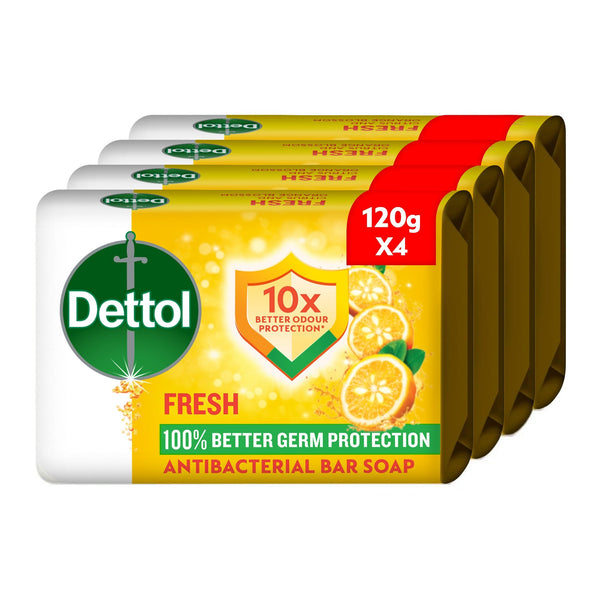Dettol Fresh Bathing Soap Bars Citrus & Orange Blossom Scent 120g x 4