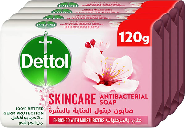 Dettol Skincare Bathing Soap Bars Rose & Sakura Blossom Scent, 120g, Pack of 4