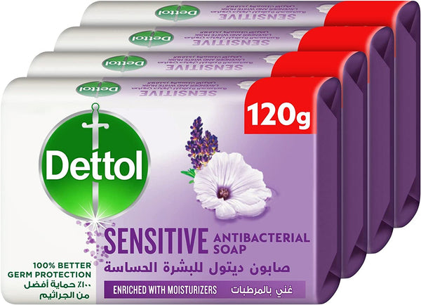 Dettol Sensitive Bathing Soap Bar Lavender & White Musk Scent 120g, Pack of 4