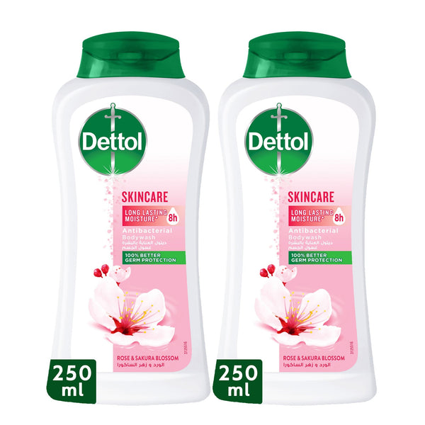 Dettol Skincare Shower Gel & Body Wash, Rose & Sakura Blossom, Glycerin, 250ml x 2