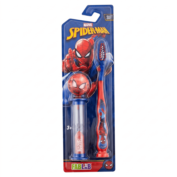 FABLAB Nickelodeon SpiderMan Soft Toothbrush with Hourglass Timer for Children