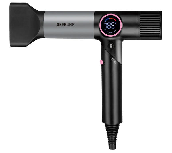 Rebune Re-2176 Ionic Hair Dryer with Digital Display, Foldable, Black and Gray