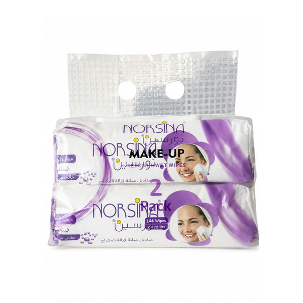 Norsina Makeup Remover Wipes Gentle Cleansing Formula 72 Wipes, 2 Packs