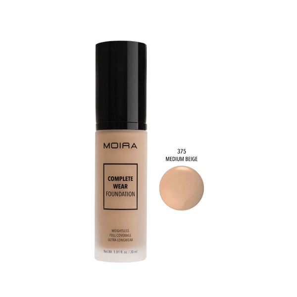 Moira Complete Wear Foundation Cream Natural Matte Finish Niacinamide Peptides 375 Medium Beige