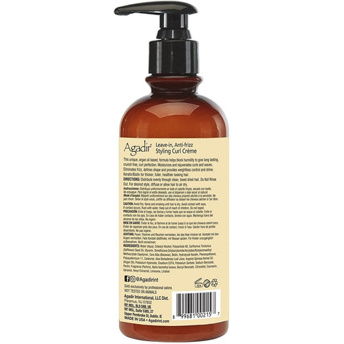 Agadir Argan Oil Styling Curl Creme Leave-In Keratin Biotin Vitamin E 295.7 ml