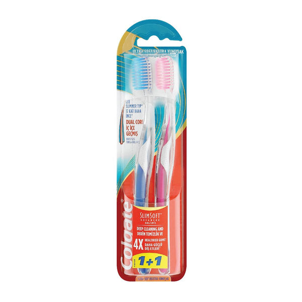 Colgate Slim Soft Deep Cleansing Toothbrush Soft Bristles Dual-Core Technology 1+1 Pack