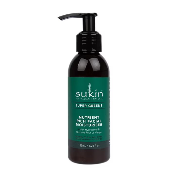 Sukin Super Greens Facial Moisturiser Cream with Kale, Spirulina and Acai, 125 ml