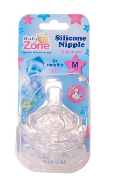 Baby Zone Silicone Baby Bottle Nipples with Ventilation Needle, 2 Pieces, Medium