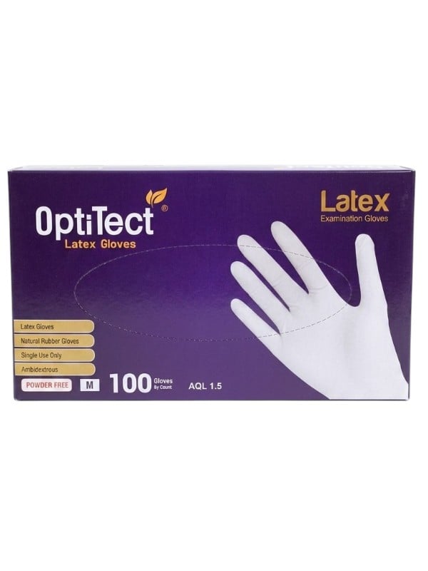 OptiTact Powder-Free Latex Gloves Medium Size 100 Count