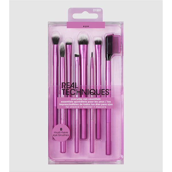 Real Techniques Enhanced Eye Makeup Brush Set Synthetic Bristles Metallic Purple