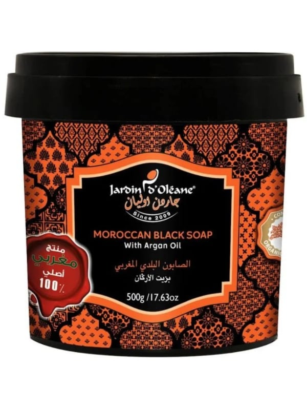 Jardin d'Oleane Moroccan Black Soap with Argan Oil, Exfoliating Body Soap, 500g