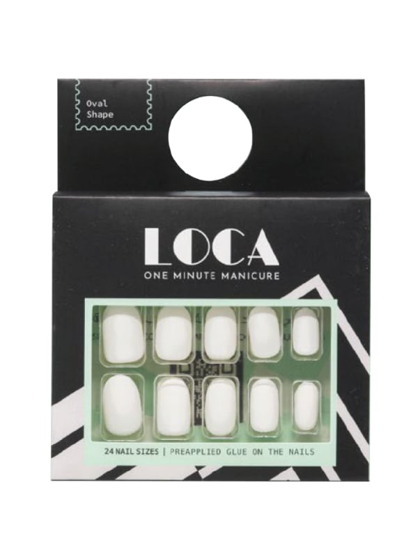 LOCA Self-Adhesive Artificial Nails Matte White Oval #12, 24 Pieces