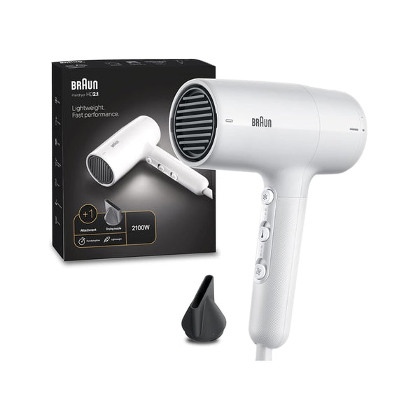 Braun Ionic Hair Dryer HD2.1 1800W White with Concentrator Nozzle