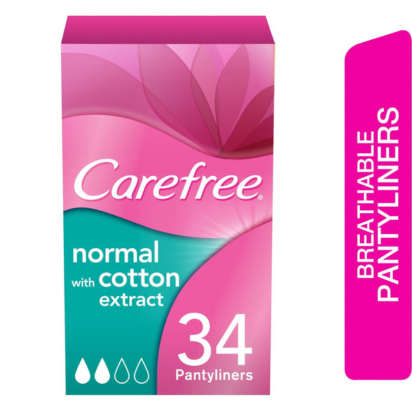 Carefree Cotton Panty Liners Breathable Unscented Soft Cover 34 Pack