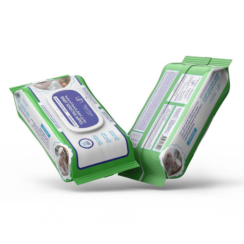 Mada Hayat Baby Wipes for Sensitive Skin, Aloe Vera, Alcohol-Free, Baby Powder Scent, 100 Wipes