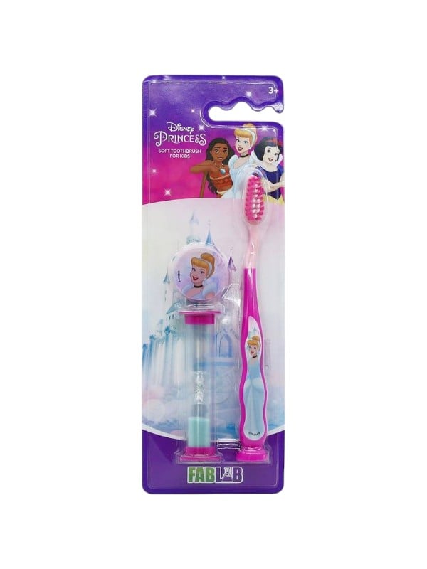 Fab Lab Cinderella Kids Toothbrush with Sand Timer, Soft Bristles, Protective Cover, Assorted Colors