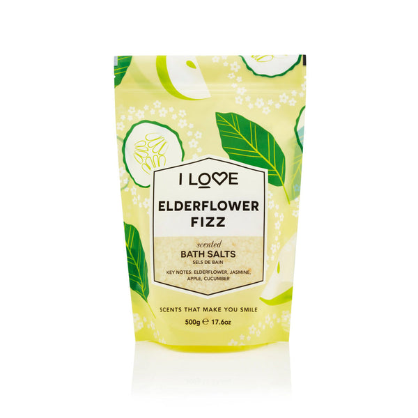 I LOVE Elderflower Fizz Bath Salts, Naturally Derived Formula, 500g