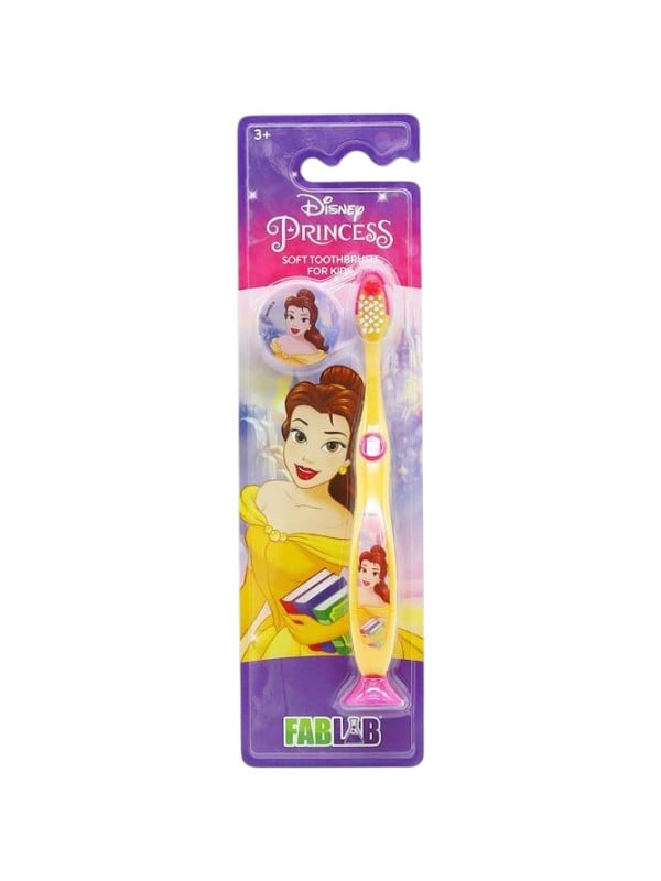 Fab Lab Disney Princess Kids Toothbrush with Cover and Base, Soft Bristles, Assorted Colors
