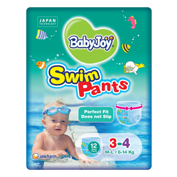 BabyJoy Swim Pants, Disposable Swim Diapers, Size 3-4, 6-14 Kg, 12 Pieces