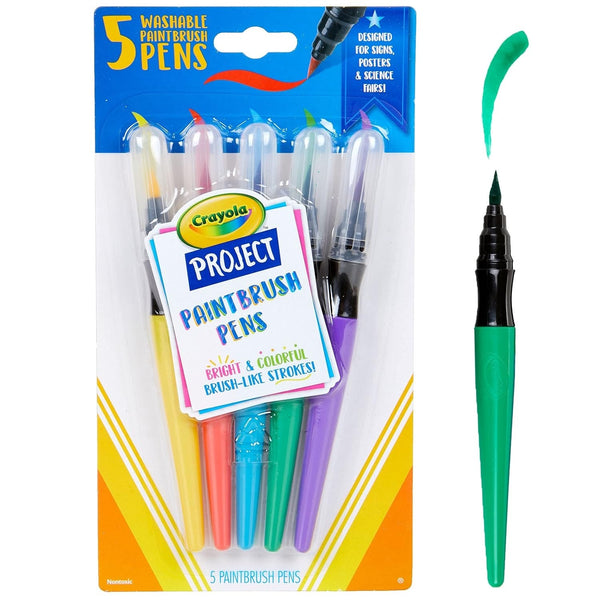 Crayola Washable No-Drip Paint Brush Pens, Nontoxic, Red Yellow Green Blue Purple, 5 Count