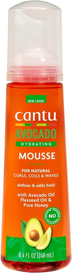 Cantu Avocado Hydrating Hair Mousse Styling Foam, Light Hold, 248 ml