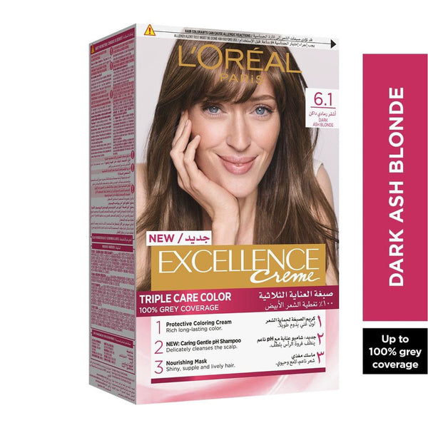 L'Oreal Paris Excellence Hair Color Dark Ash Blonde 6.1, Grey Coverage