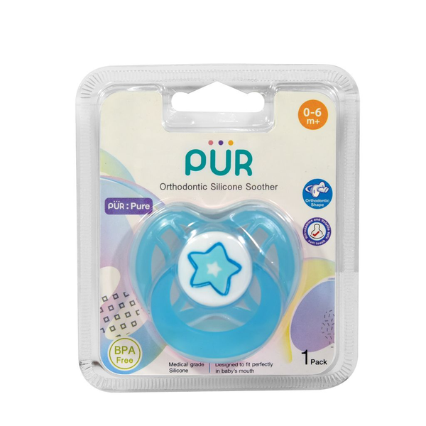 Pur Orthodontic Silicone Soother, Flexible Design, Ages 0 to 6 Months
