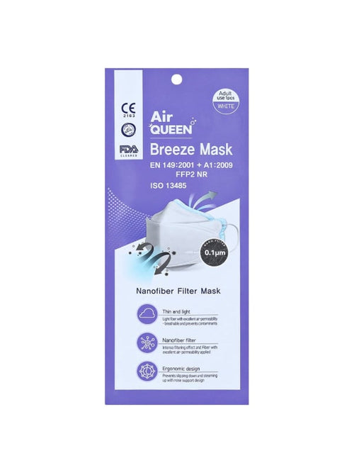 Air Queen Nanofiber Face Mask White Reusable Lightweight