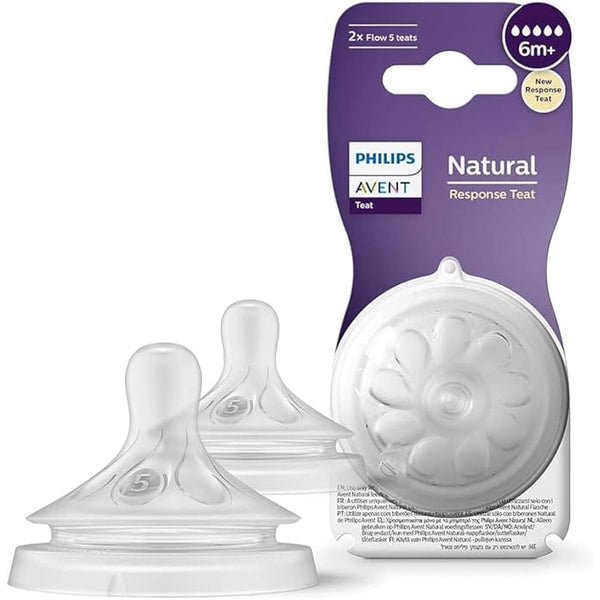 AVENT Natural Silicone Bottle Nipples Fast Flow 6 Months+ Pack of 2