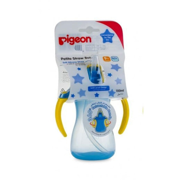 Pigeon Petite Straw Bottle Soft Silicone Straw Leak-Proof Blue 150 ml