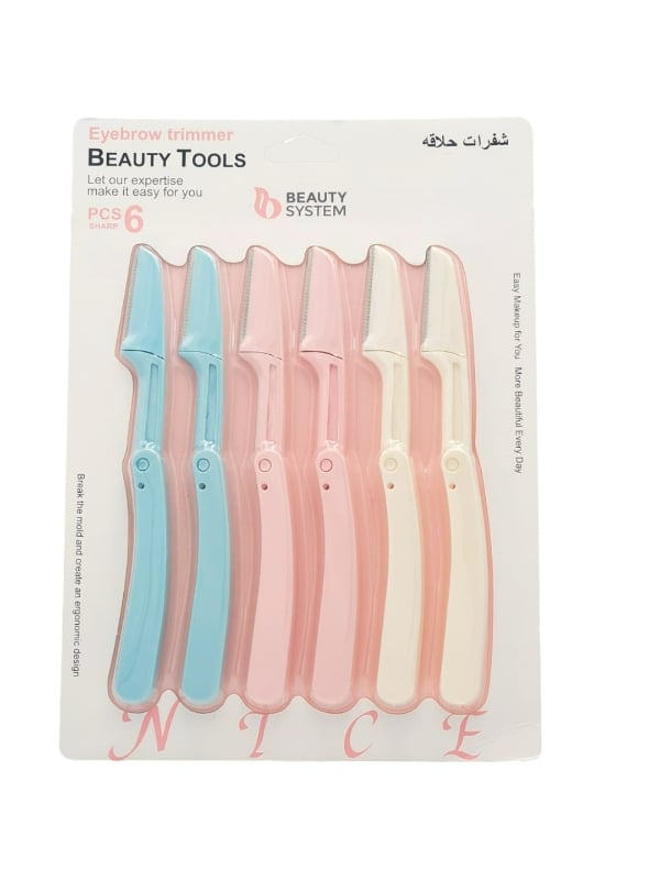 Beauty System Facial Hair Removal Razors Angled Eyebrow Trimmers 6 Pieces