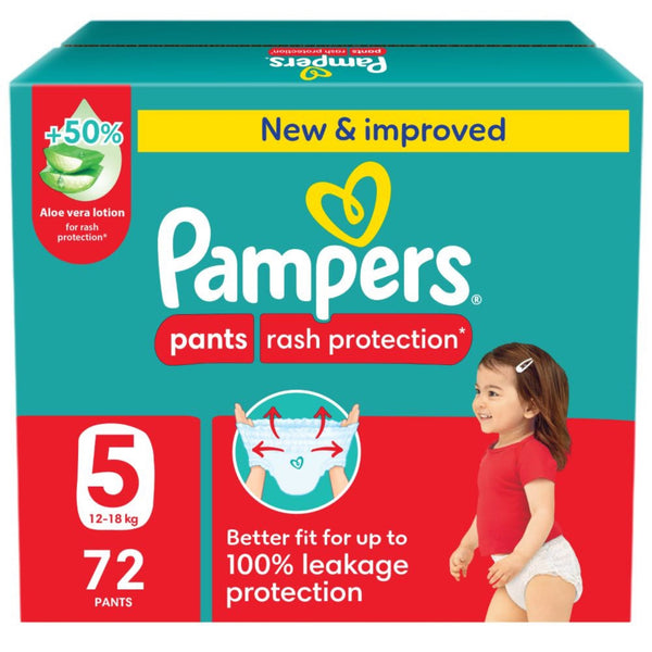Pampers Rash Protection Pants Diapers Size 5 Aloe Vera Lotion 12-18 kg 72 Count