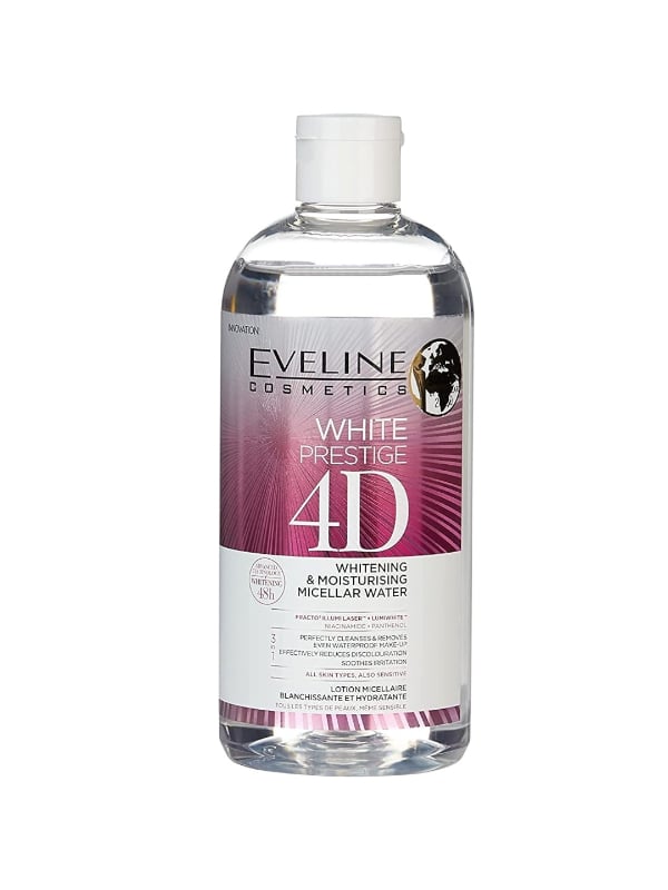 Eveline White Prestige 4D Micellar Water Brightening Cleanser for Face, Eyes and Lips, 400 ml