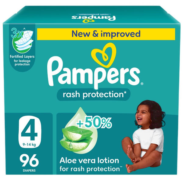Pampers Rash Protection Taped Diapers Moisture-Locking Layers Size 4, 96 Count