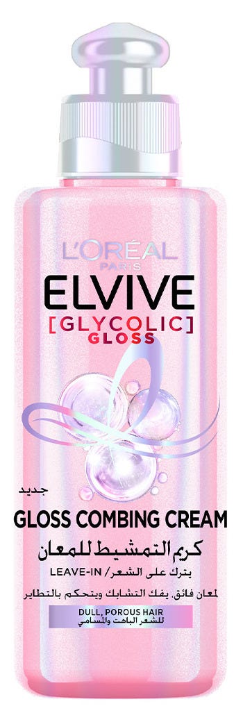 L'Oreal Paris Elvive Glycolic Gloss Leave-In Cream, 2% Glycolic Acid Complex, 200 ml