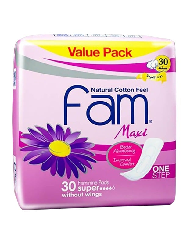 Fam Natural Cotton Feel Maxi Sanitary Pads Fragrance-Free 30 Pads