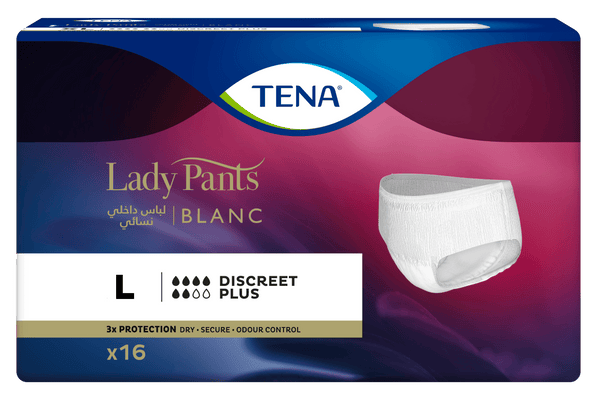 TENA Lady Pants Discreet Plus Large Absorbent Incontinence Pants, 16 Pieces